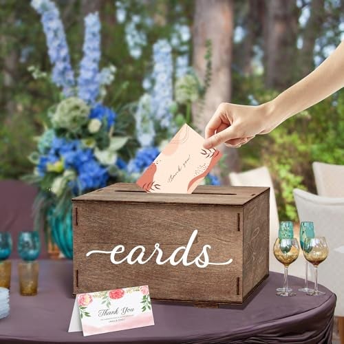JackMa Easy DIY Assembling Rustic Wooden Card Box for Wedding Gifts & Greeting Cards, Bridal Shower, Baby shower Graduation Party, Gift Card Holder with Lid and Slot - Image 4