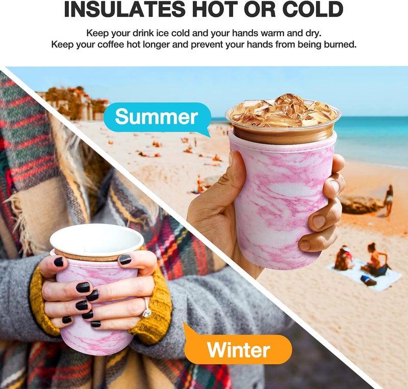 كي بي اكس 3 Pack Iced Coffee Cup Sleeve for Large Sized Cups, Reusable Neoprene Iced Coffee Cup Holder for Hot Cold Drinks, Compatible with Starbucks, Dunkin Donuts, and More - Image 4