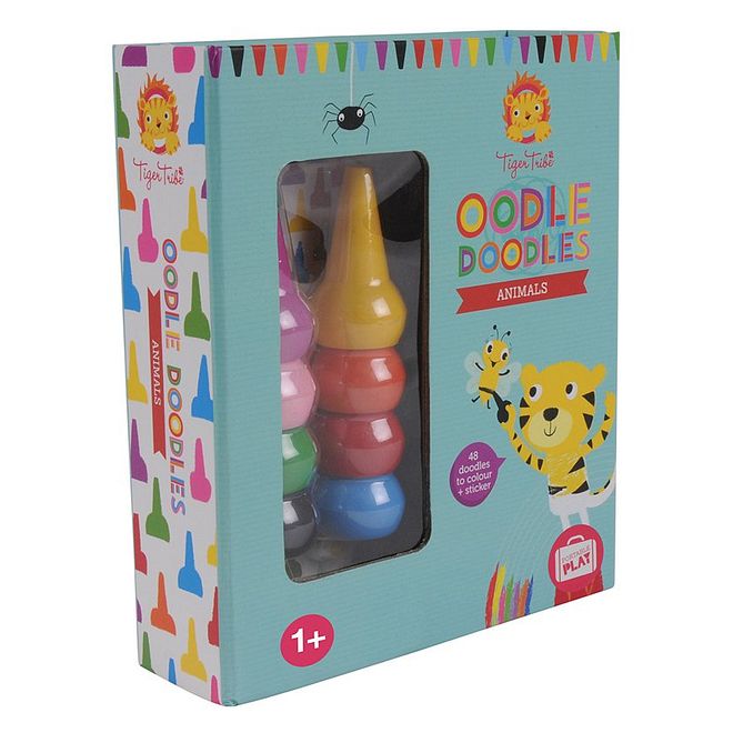 Tiger Tribe Oodle Doodle Crayon Set Animals - 8 Crayons, 48 Coloring Pages, Stickers for Kids 3+ Portable Activity Kit - Image 2