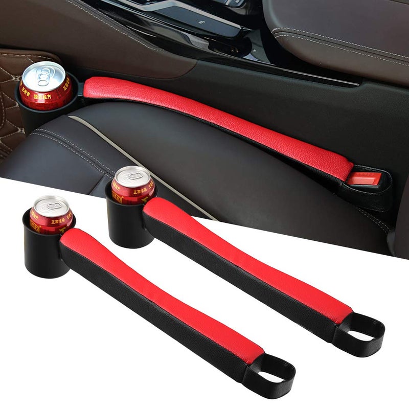 Supin 2 prices Car Seat Gap Filler Pad PU Leather Console Side Pocket Organizer and one cup for Cellphone Wallet Coin Key BlackRed