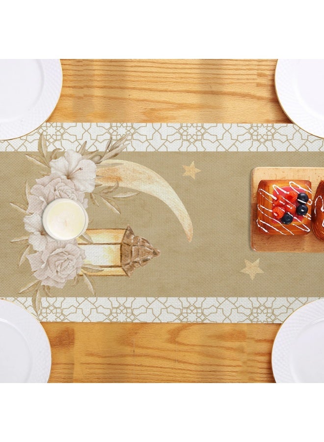 SISGL عيد مبارك، رمضان مبارك مفرش طاولة بوليستر مع 6 قطع من مفارش الطاولة، تصميم فوانيس القمر الذهبية، علم طاولة مستطيل منسوج، زينة رمضان، حفلة إسلامية، مثالي لرمضان كريم - Image 5