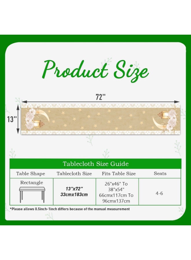 SISGL عيد مبارك، رمضان مبارك مفرش طاولة بوليستر مع 6 قطع من مفارش الطاولة، تصميم فوانيس القمر الذهبية، علم طاولة مستطيل منسوج، زينة رمضان، حفلة إسلامية، مثالي لرمضان كريم - Image 3