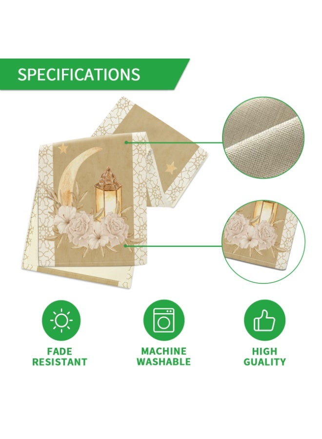 SISGL عيد مبارك، رمضان مبارك مفرش طاولة بوليستر مع 6 قطع من مفارش الطاولة، تصميم فوانيس القمر الذهبية، علم طاولة مستطيل منسوج، زينة رمضان، حفلة إسلامية، مثالي لرمضان كريم - Image 4
