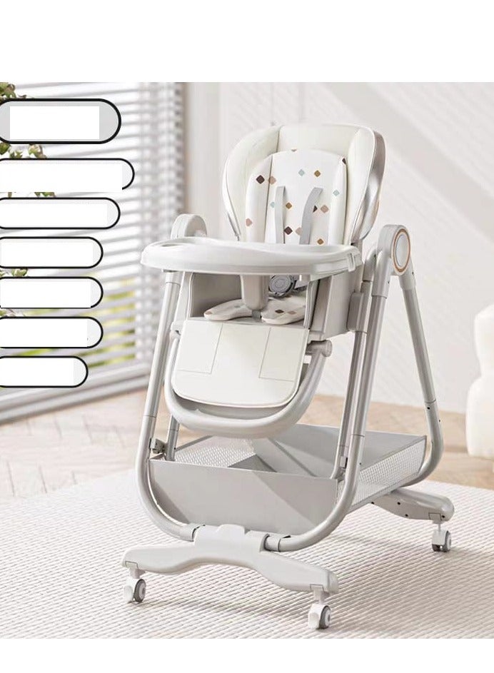 Multifunctional Baby High Chair with Reclining Seat, Adjustable Tray & Smooth Wheels – Convertible Infant to Toddler Feeding Chair - Image 1
