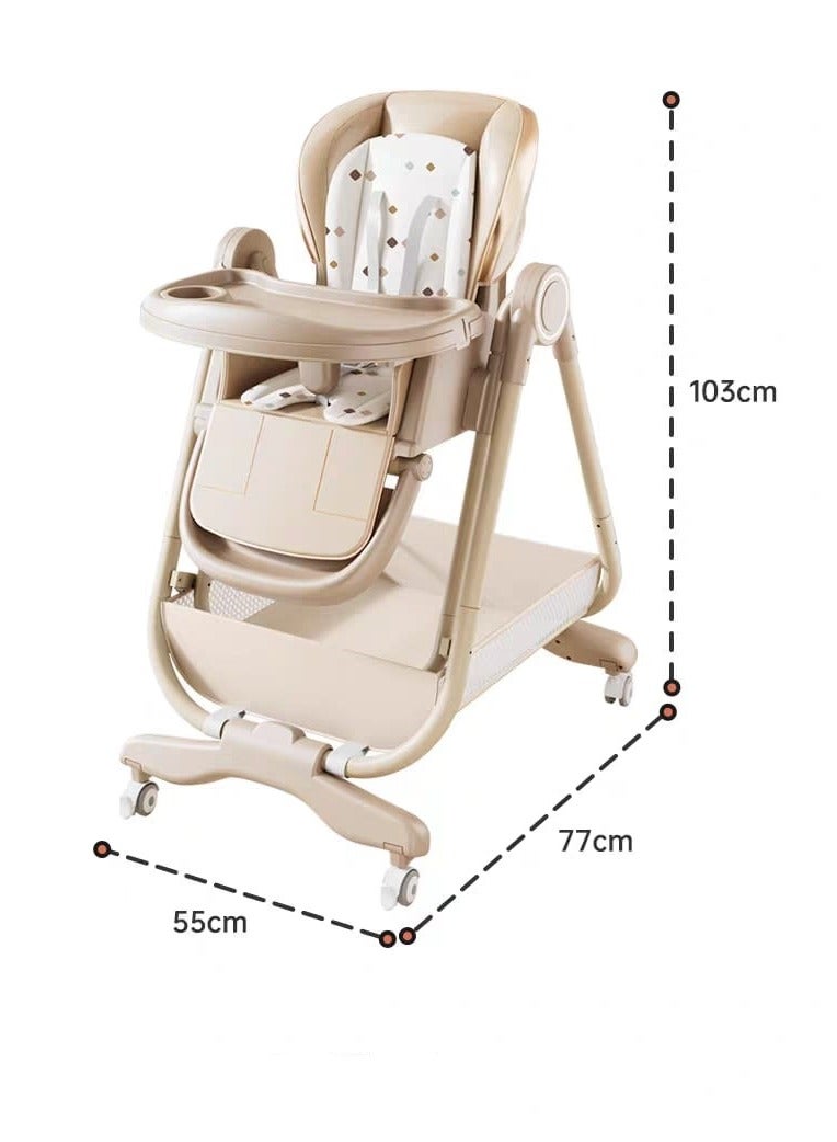 Multifunctional Baby High Chair with Reclining Seat, Adjustable Tray & Smooth Wheels – Convertible Infant to Toddler Feeding Chair - Image 2