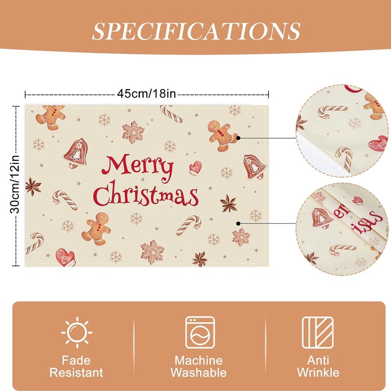 Bonhause Christmas Gingerbread Man Candy Placemats Set of 4 12x18 Inch Cute Gingerbread Man Kitchen Dinning Table Mats Washable Place Mats for Indoor Outdoor Home Party Dcor - Image 5