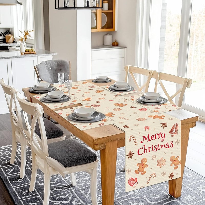 Bonhause Christmas Gingerbread Man Candy Placemats Set of 4 12x18 Inch Cute Gingerbread Man Kitchen Dinning Table Mats Washable Place Mats for Indoor Outdoor Home Party Dcor - Image 4