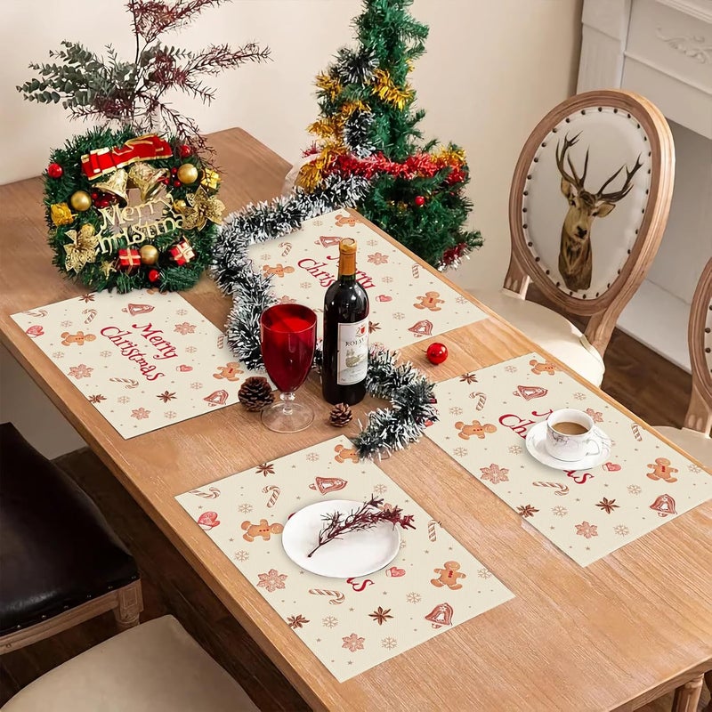 Bonhause Christmas Gingerbread Man Candy Placemats Set of 4 12x18 Inch Cute Gingerbread Man Kitchen Dinning Table Mats Washable Place Mats for Indoor Outdoor Home Party Dcor - Image 3