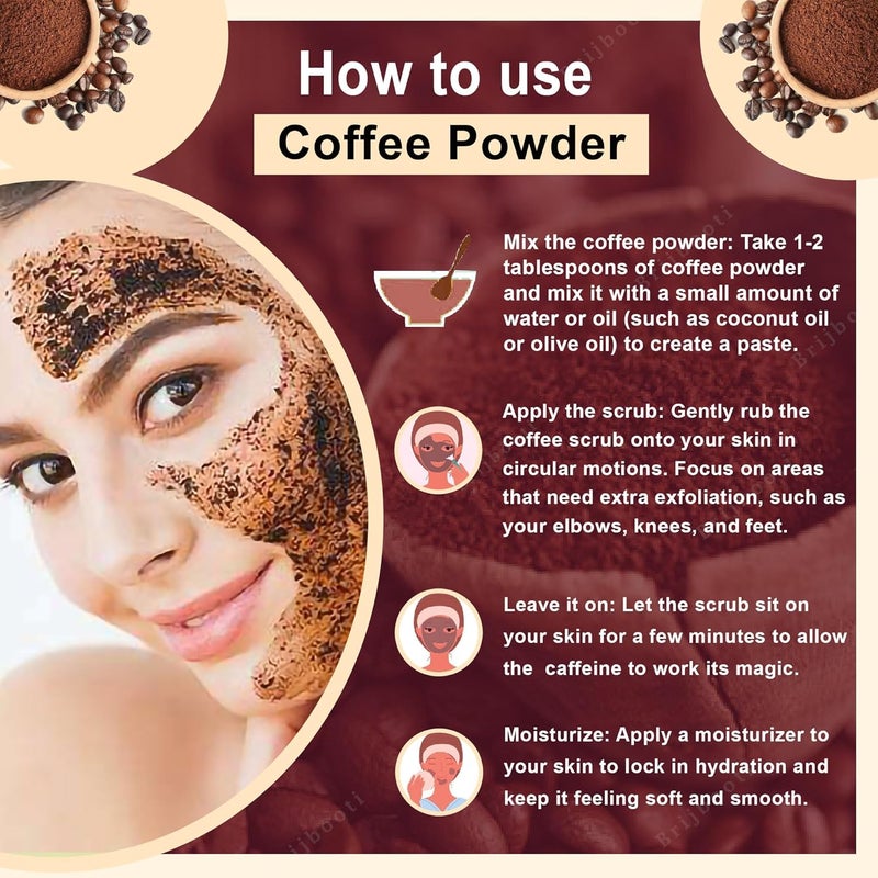 BrijBooti Coffee Powder Scrub For Face Body 100 Gr Natural Coffee Powder For Skin Exfoliate Deep Cleanse Blackhead Remover Glowing Skin Anti Acne De Tan Removal - Image 4
