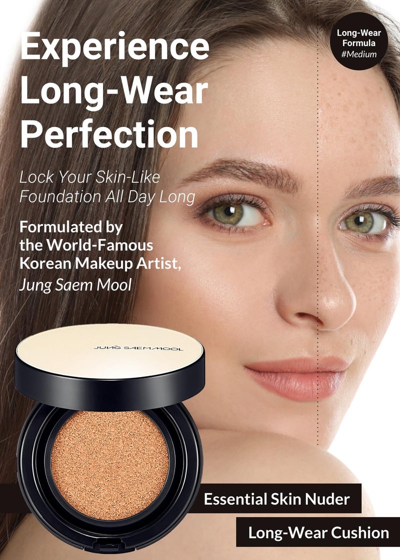 JUNG SAEM MOOL Essential Skin Nuder Longwear Cushion 0.98 Fl Oz (Medium), Refill Included, 24H Lasting Cushion Foundation with High Coverage, Semi-Matte Natural Finish, Korean Foundation Makeup - Image 2