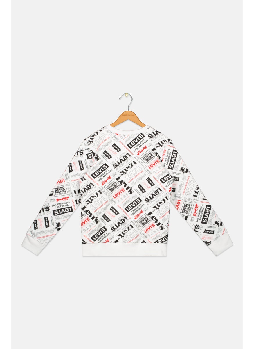 Levi's Kids Boy Crew Neck Long Sleeves Allover Print Sweatshirt, White  - Image 2