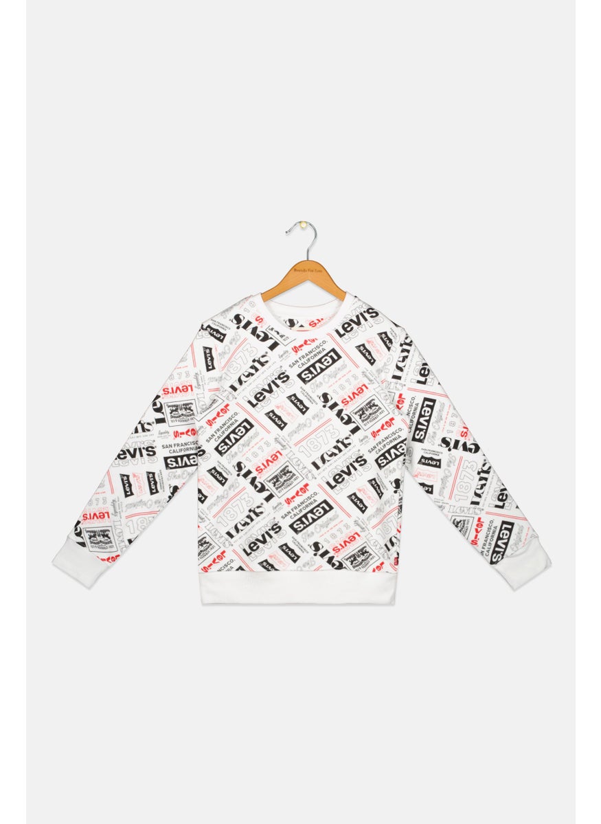 Levi's Kids Boy Crew Neck Long Sleeves Allover Print Sweatshirt, White  - Image 1
