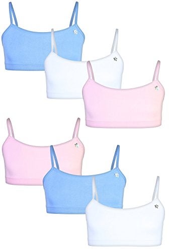 Limited Too Girls Training Bra - 6 Pack Sports Bra with Adjustable Straps (7-16), Size 14-16, Pink/White/Light Blue - Image 1