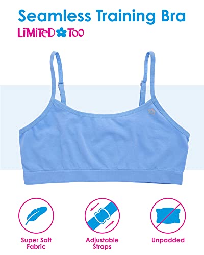 Limited Too Girls Training Bra - 6 Pack Sports Bra with Adjustable Straps (7-16), Size 14-16, Pink/White/Light Blue - Image 2