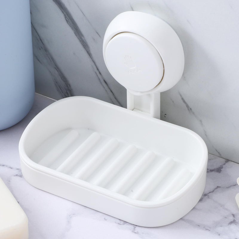White Self Draining Suction Cup Soap Holder Removable Wall Mount For Bathroom Shower - Image 5