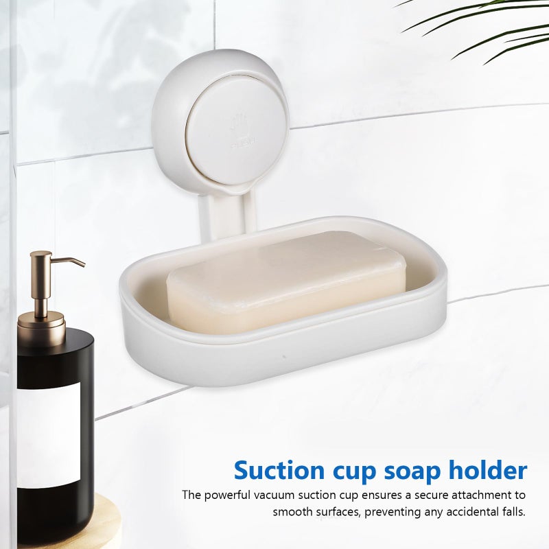 White Self Draining Suction Cup Soap Holder Removable Wall Mount For Bathroom Shower - Image 4