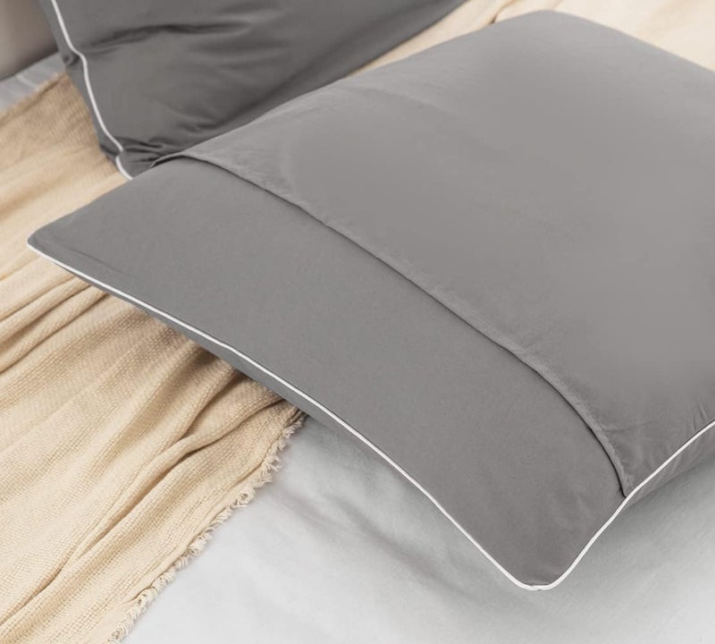 DAUAOTO Euro Shams 26"x26" Square Pillow Cushion Cover 2 Pieces Set Microfiber (Gray with Decorative White Piping) - Image 4