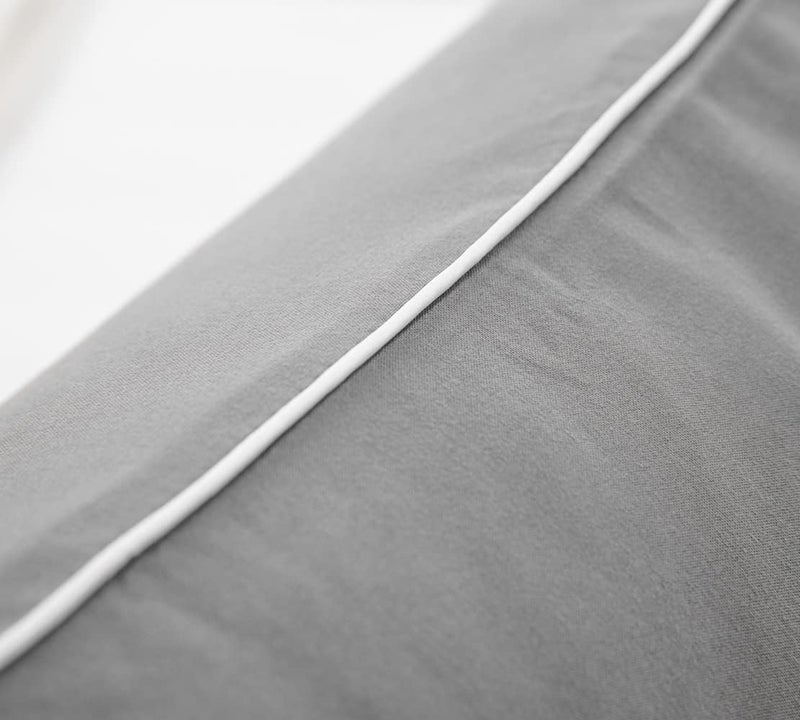 DAUAOTO Euro Shams 26"x26" Square Pillow Cushion Cover 2 Pieces Set Microfiber (Gray with Decorative White Piping) - Image 3