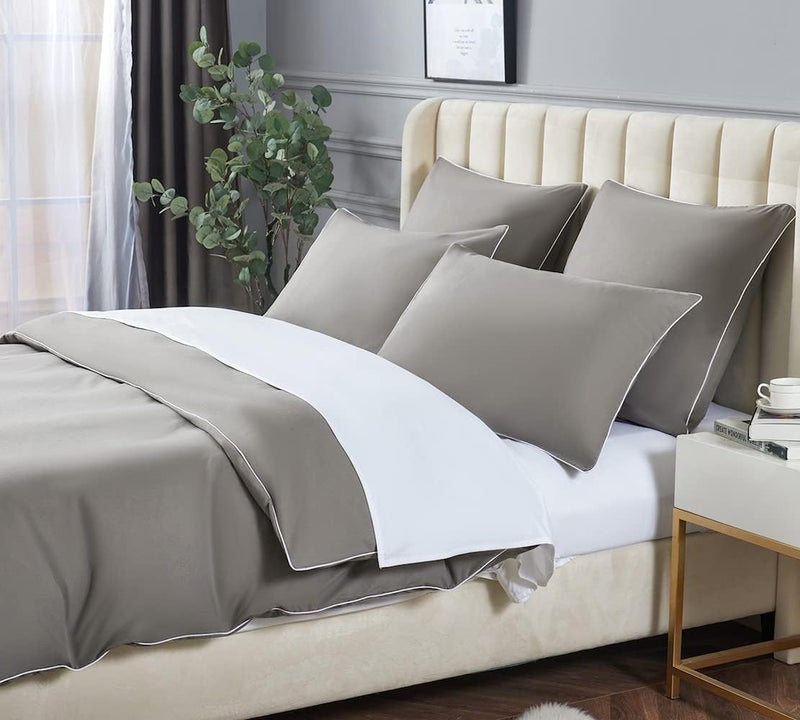 DAUAOTO Euro Shams 26"x26" Square Pillow Cushion Cover 2 Pieces Set Microfiber (Gray with Decorative White Piping) - Image 5