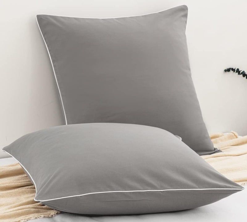 DAUAOTO Euro Shams 26"x26" Square Pillow Cushion Cover 2 Pieces Set Microfiber (Gray with Decorative White Piping) - Image 1