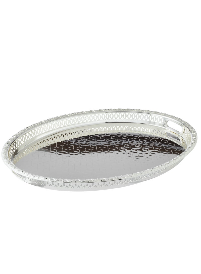 Bin Shahon Large Silver Metal Oval Serving Tray - Image 1