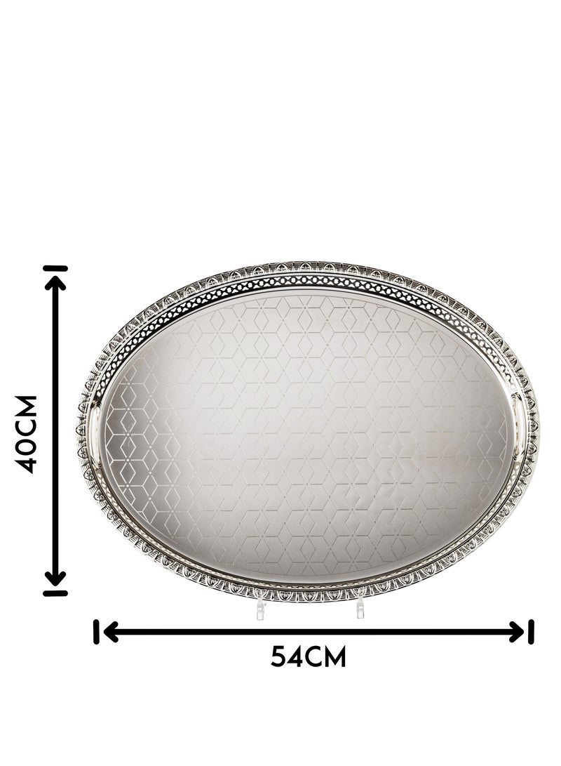 Bin Shahon Large Silver Metal Oval Serving Tray - Image 4