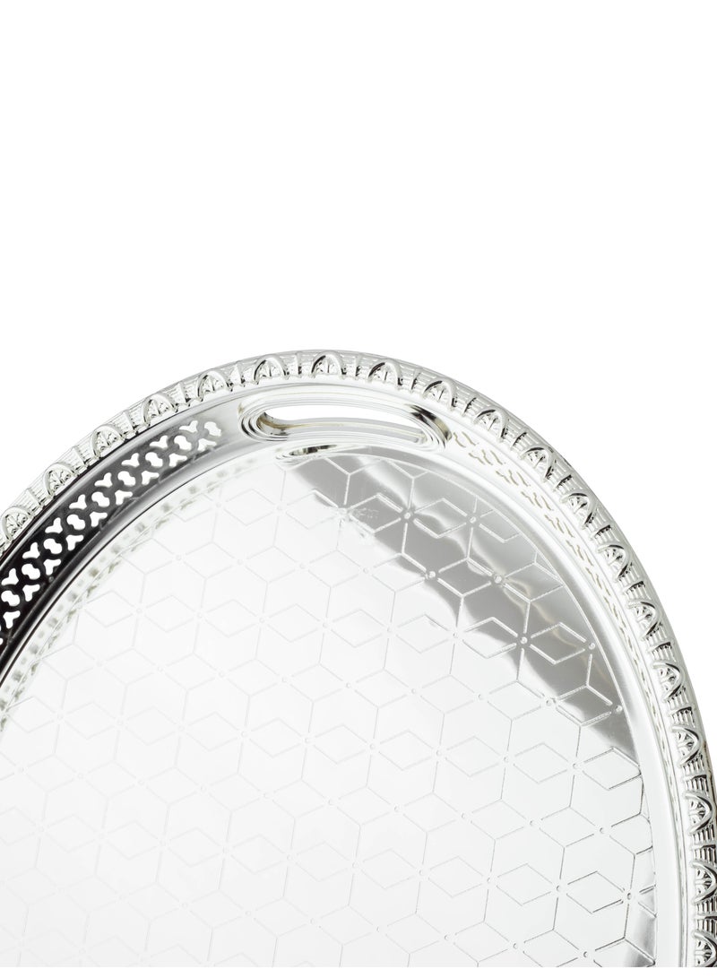 Bin Shahon Large Silver Metal Oval Serving Tray - Image 3