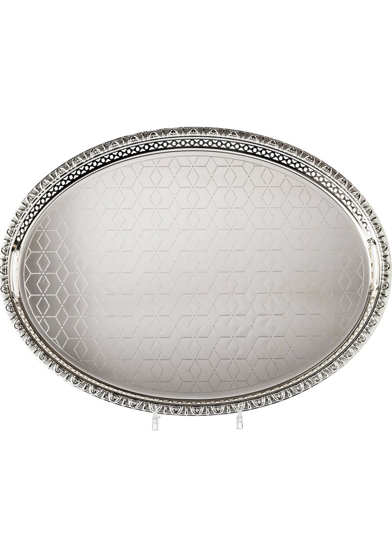 Bin Shahon Large Silver Metal Oval Serving Tray - Image 2