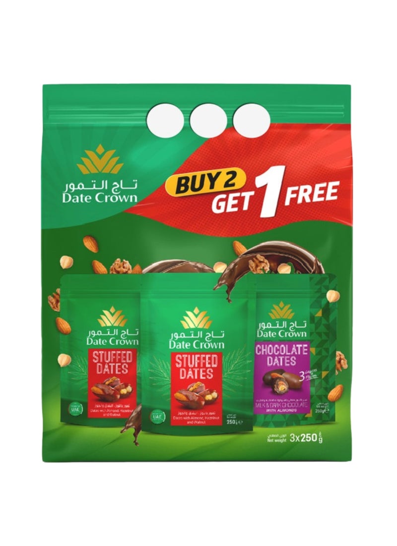 Date Crown Stuffed Dates Chocolate Assorted 3 x 250g - Image 1