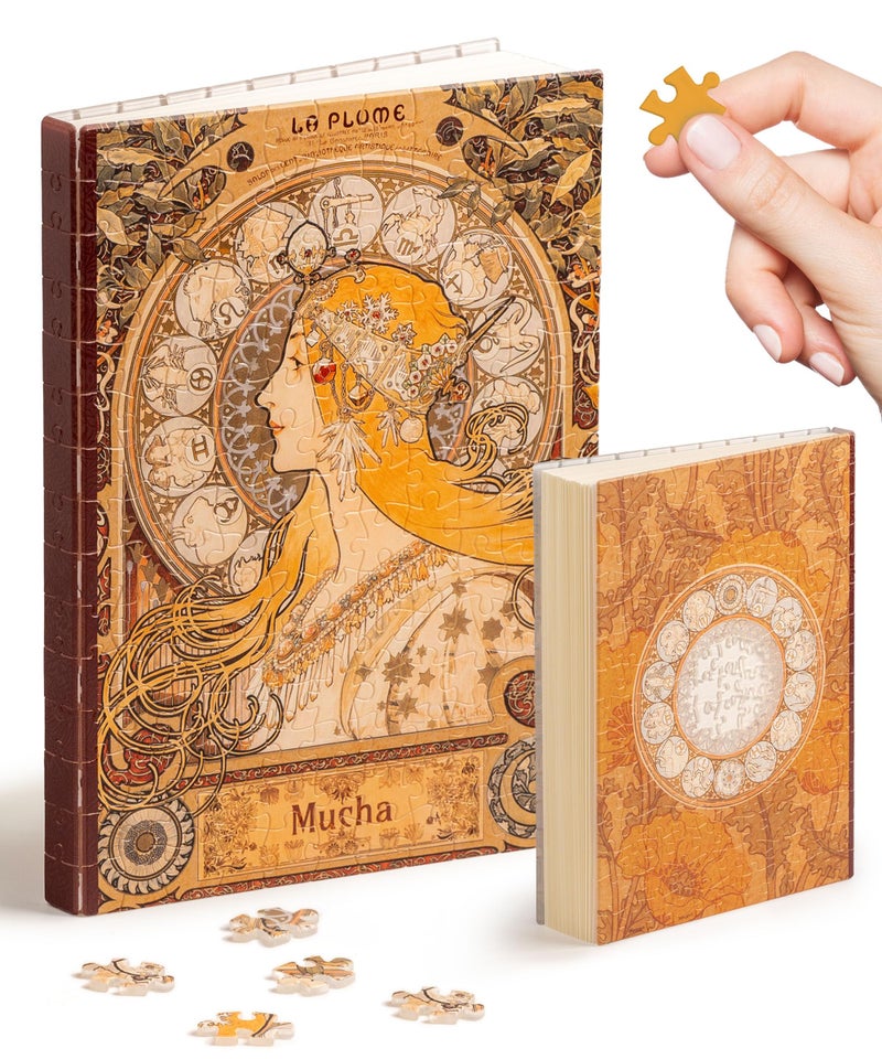 PieceRelax A5 Puzzle Journal 329 Plastic Pieces for Adults Alphonse Mucha Zodiac Book Cover Notebook Unique Puzzle Gift Jigsaw Artwork YA1056