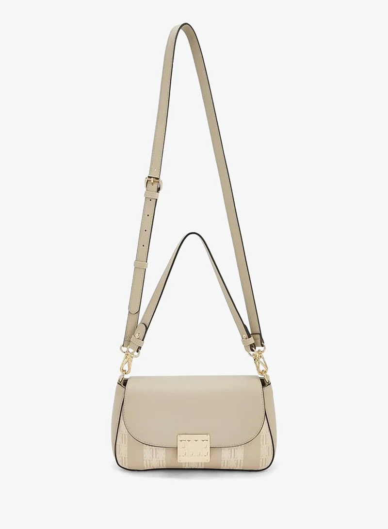 ELLE Beige Monogram Print Shoulder Bag with Detachable Strap for Women | Best Price UAE
