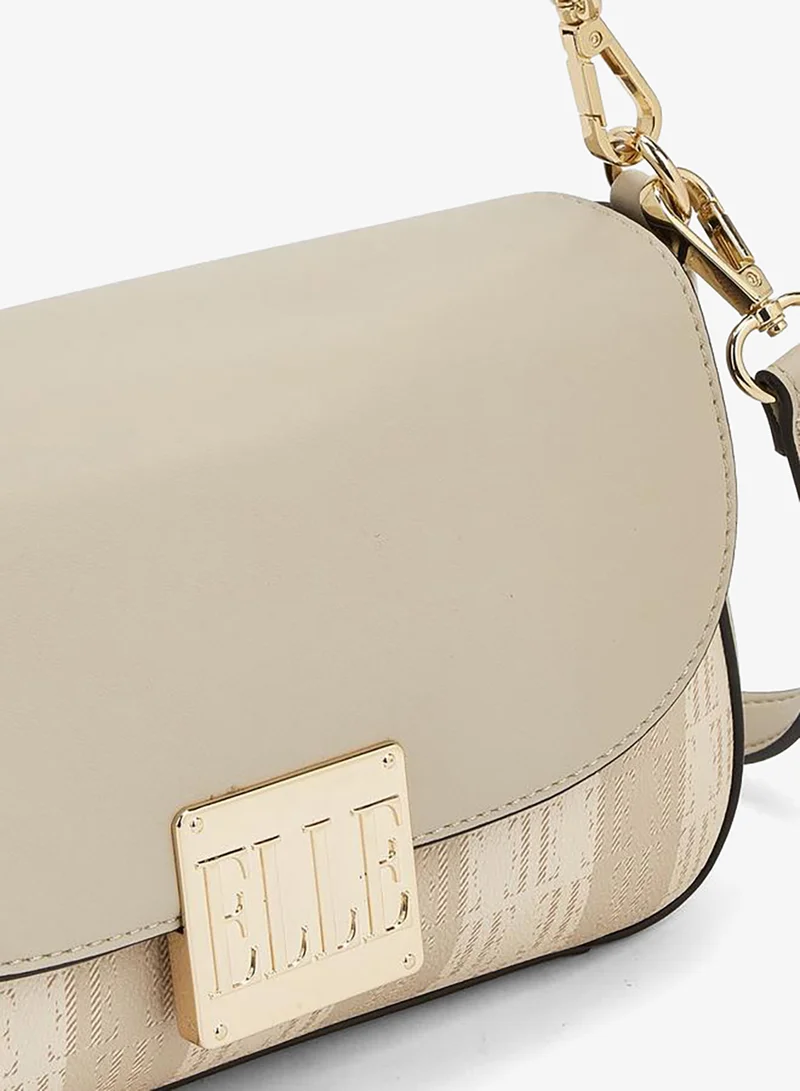 ELLE Beige Monogram Print Shoulder Bag with Detachable Strap for Women | Best Price UAE