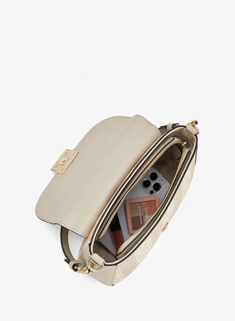 ELLE Beige Monogram Print Shoulder Bag with Detachable Strap for Women | Best Price UAE