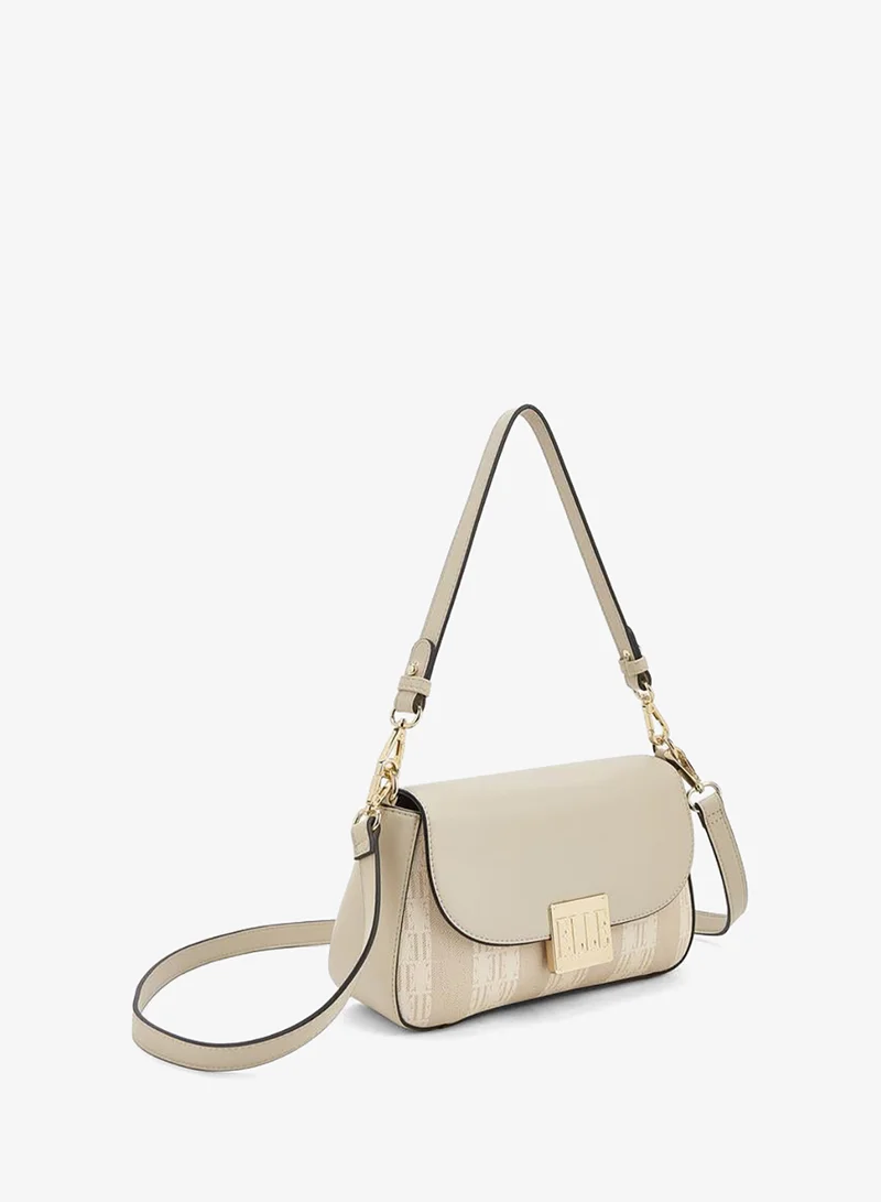 ELLE Beige Monogram Print Shoulder Bag with Detachable Strap for Women | Best Price UAE