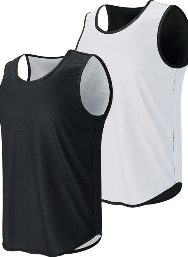 Liberty Pro Men's Lightweight Reversible Rec Tanks, Mesh Basketball Jerseys Athletic Quick Dry Shirts Team Scrimmage Uniforms (Black/White, X-Large) - Image 1