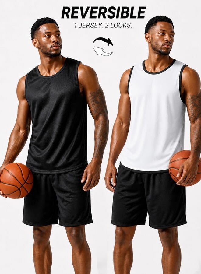 Liberty Pro Men's Lightweight Reversible Rec Tanks, Mesh Basketball Jerseys Athletic Quick Dry Shirts Team Scrimmage Uniforms (Black/White, X-Large) - Image 4