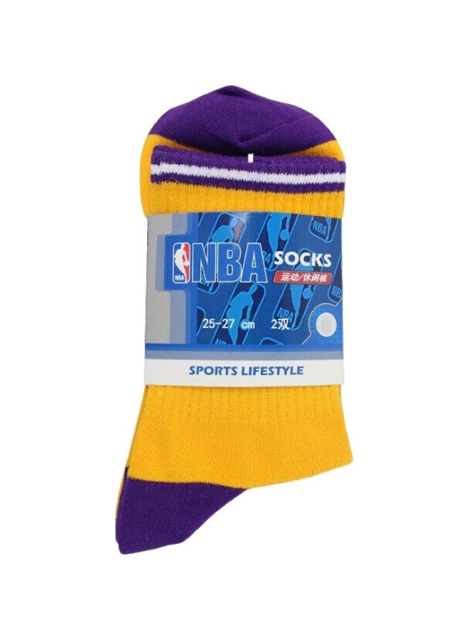 NBA جوارب رياضية غير رسمية للرجال حتى منتصف الساق، قطن مريح مشطوف، جوارب كرة سلة لجميع المواسم، 2 زوج، فريق ليكرز - Image 1