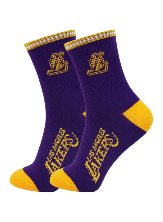 NBA جوارب رياضية غير رسمية للرجال حتى منتصف الساق، قطن مريح مشطوف، جوارب كرة سلة لجميع المواسم، 2 زوج، فريق ليكرز - Image 2