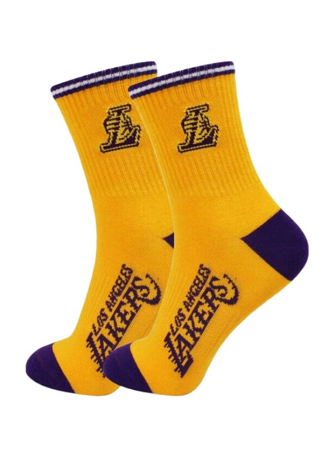 NBA جوارب رياضية غير رسمية للرجال حتى منتصف الساق، قطن مريح مشطوف، جوارب كرة سلة لجميع المواسم، 2 زوج، فريق ليكرز - Image 3