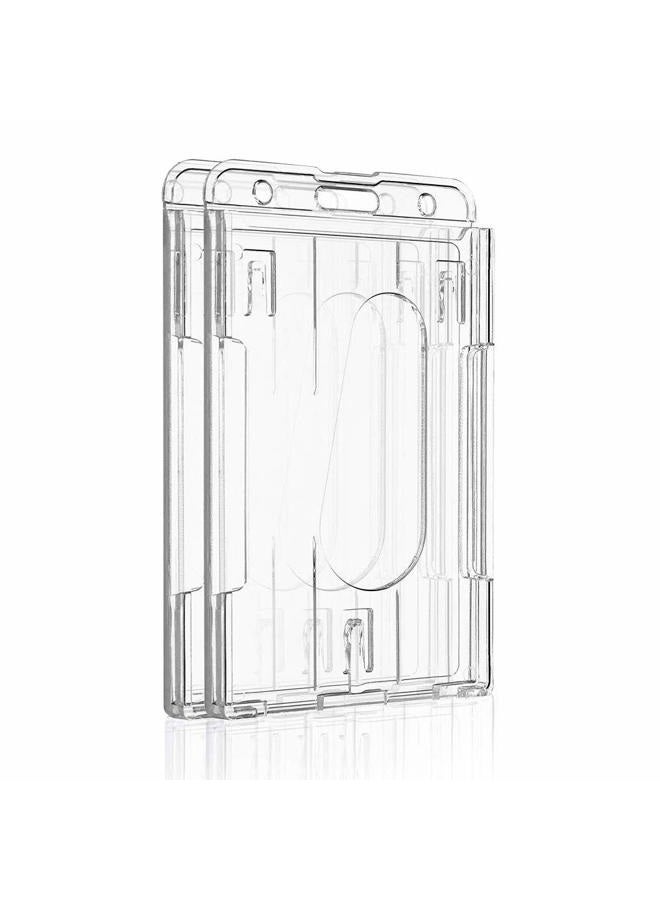 Pawfly 2 Pack Vertical 2-Card Badge Holder with Thumb Slot Hard Transparent PC Case Protector for Office School IDs Credit Cards Driver's Licenses and Passes - Image 1