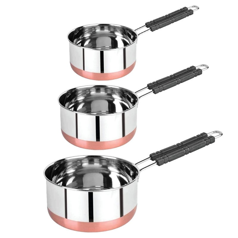 BPE Heavy Gauge Stainless Steel Copper Base Saucepan(Multi Color Handle)/Tea Pan, (Induction Cookware),Stainless Steel Plain Milk Pan (Pack of 3) - Image 1