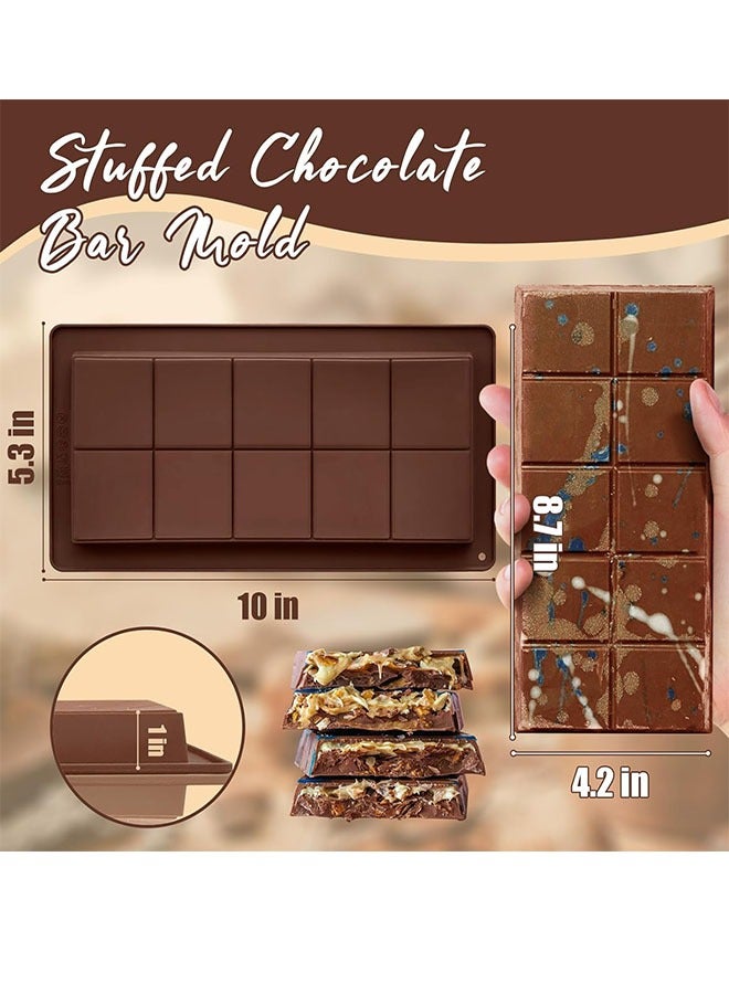 Deep Chocolate Bar Molds 2 Pack, 1 Inch Deep Large and Thick Silicone Chocolate Bar Molds for Stuffed Bar,  Big Chocolate Candy Bar Mold for Filling Knafeh Pistachio Chocolate Bar - Image 2