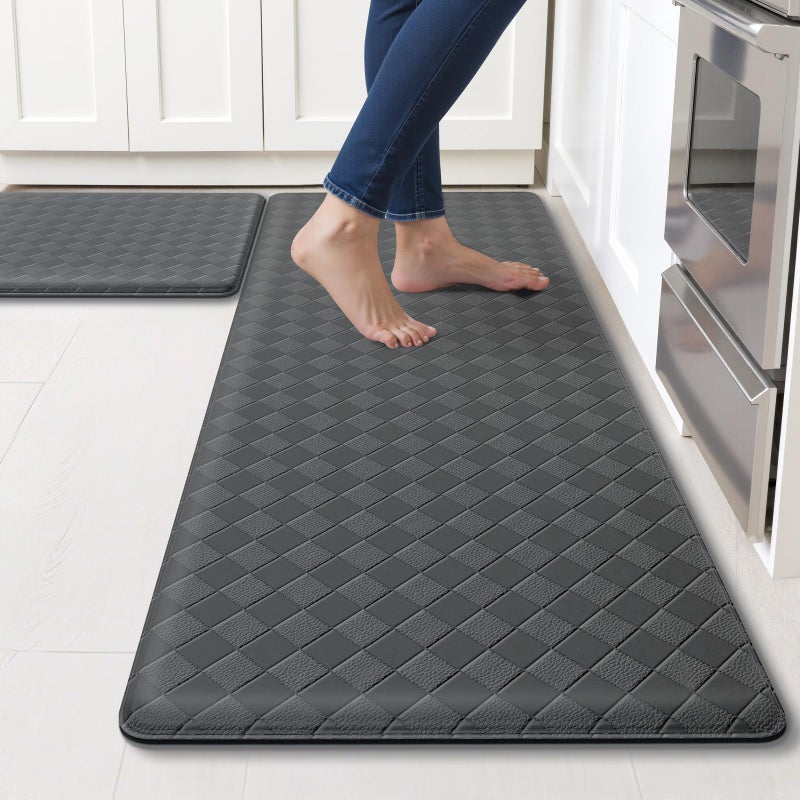 TranquilRelax Kitchen Mats, 2PCS Kitchen Rugs, Cushioned Anti Fatigue Kitchen Mats for Floor, Non-Slip Standing Sink Mat, Waterproof Kitchen Rug Set for Kitchen Floor Office,17.3"Ã—30"+17.3"Ã—47" Grey - Image 1