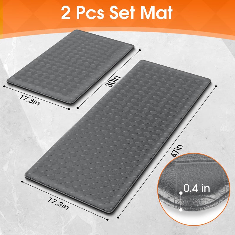 TranquilRelax Kitchen Mats, 2PCS Kitchen Rugs, Cushioned Anti Fatigue Kitchen Mats for Floor, Non-Slip Standing Sink Mat, Waterproof Kitchen Rug Set for Kitchen Floor Office,17.3"Ã—30"+17.3"Ã—47" Grey - Image 2