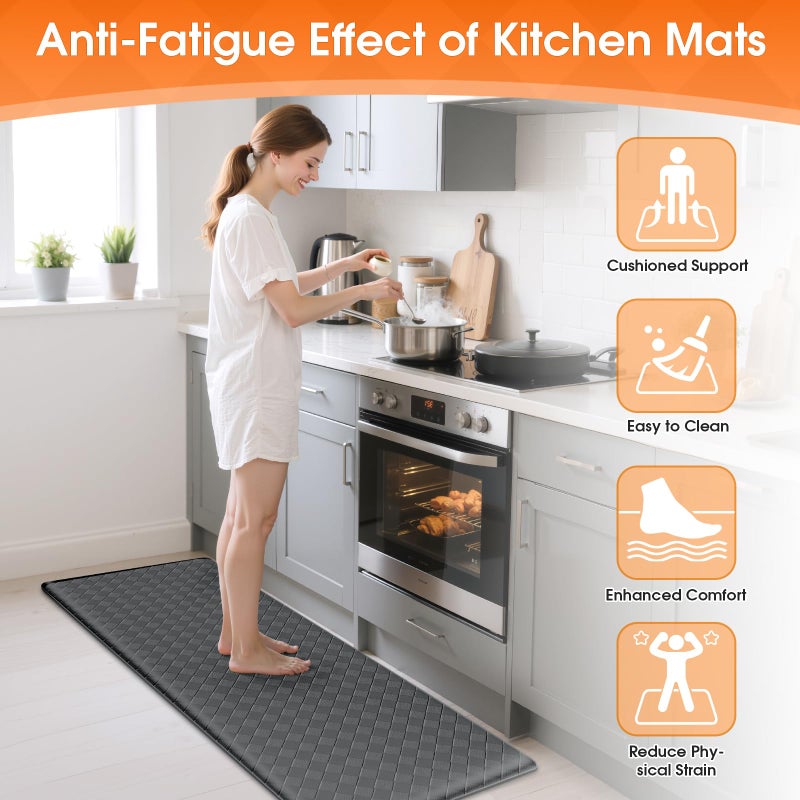 TranquilRelax Kitchen Mats, 2PCS Kitchen Rugs, Cushioned Anti Fatigue Kitchen Mats for Floor, Non-Slip Standing Sink Mat, Waterproof Kitchen Rug Set for Kitchen Floor Office,17.3"Ã—30"+17.3"Ã—47" Grey - Image 4