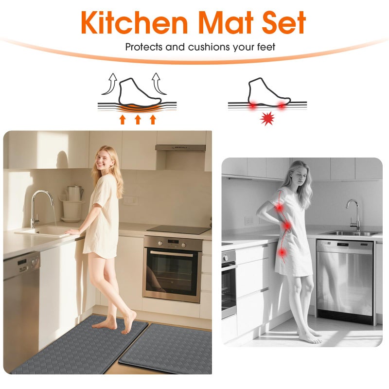 TranquilRelax Kitchen Mats, 2PCS Kitchen Rugs, Cushioned Anti Fatigue Kitchen Mats for Floor, Non-Slip Standing Sink Mat, Waterproof Kitchen Rug Set for Kitchen Floor Office,17.3"Ã—30"+17.3"Ã—47" Grey - Image 5