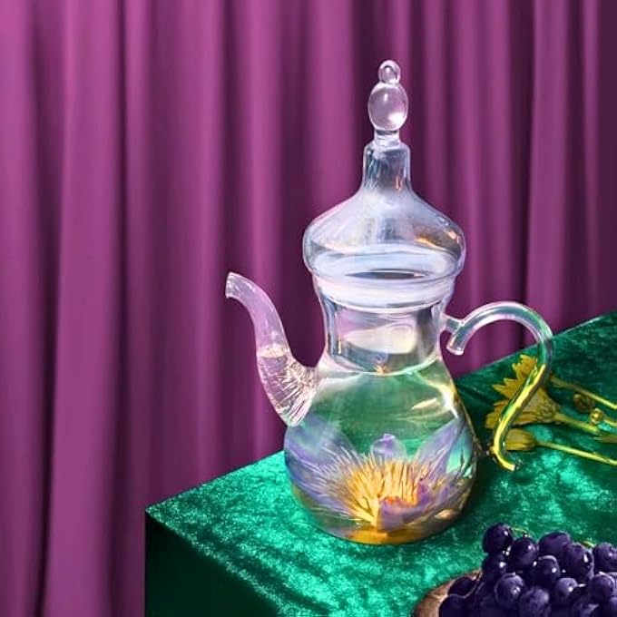 ريحني إبريق شاي دلا على الطراز العربي زجاج بوروسيليكات 1000 مل مقاوم للحرارة، شفاف سهل السكب مثالي للتفتح وشاي الأوراق السائبة مثالي لاحتفالات عيد الشكر في رمضان - Image 4