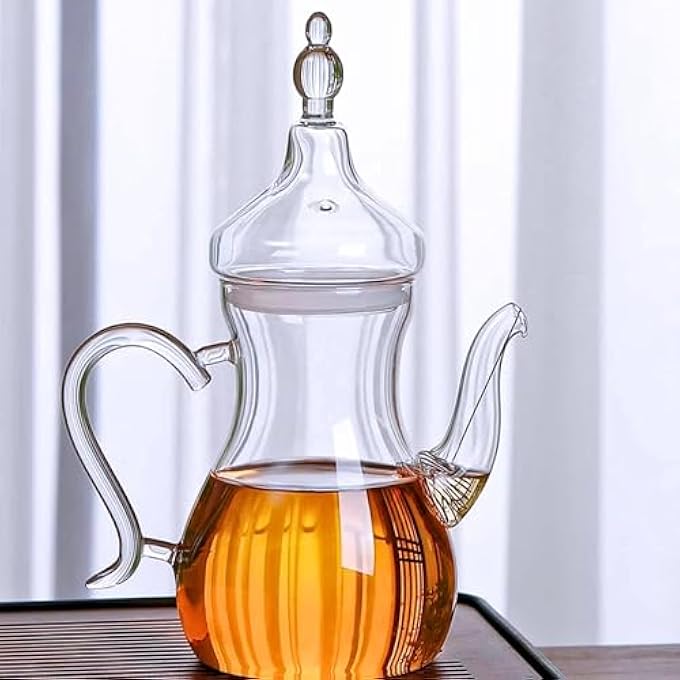 ريحني إبريق شاي دلا على الطراز العربي زجاج بوروسيليكات 1000 مل مقاوم للحرارة، شفاف سهل السكب مثالي للتفتح وشاي الأوراق السائبة مثالي لاحتفالات عيد الشكر في رمضان - Image 3