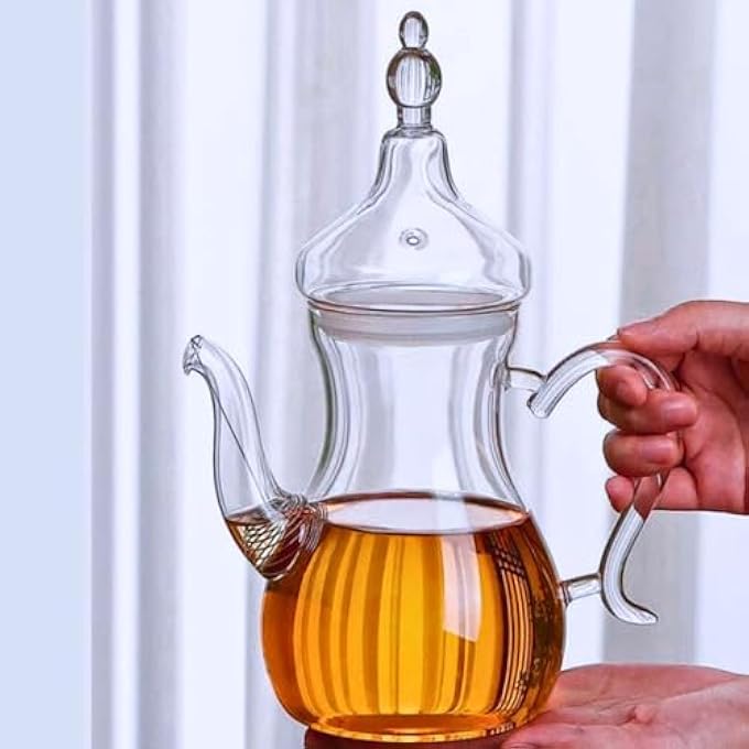 ريحني إبريق شاي دلا على الطراز العربي زجاج بوروسيليكات 1000 مل مقاوم للحرارة، شفاف سهل السكب مثالي للتفتح وشاي الأوراق السائبة مثالي لاحتفالات عيد الشكر في رمضان - Image 2