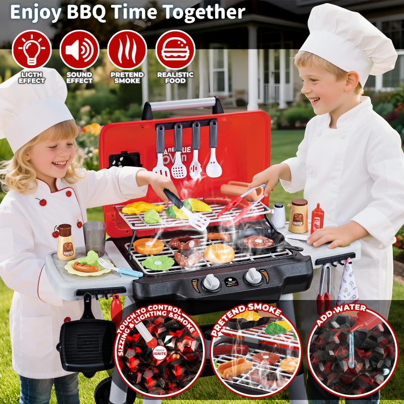 Shemira Kids Play Kitchen Toys, Kids BBQ Grill Playset with Smoke Sound Light, 2-Layer Barbecue Toy with Wheel, Outdoor Play Grill Toys for Toddlers 3-5, Play Food Toys Cooking Set, Birthday Gift for Boy Girl - Image 2